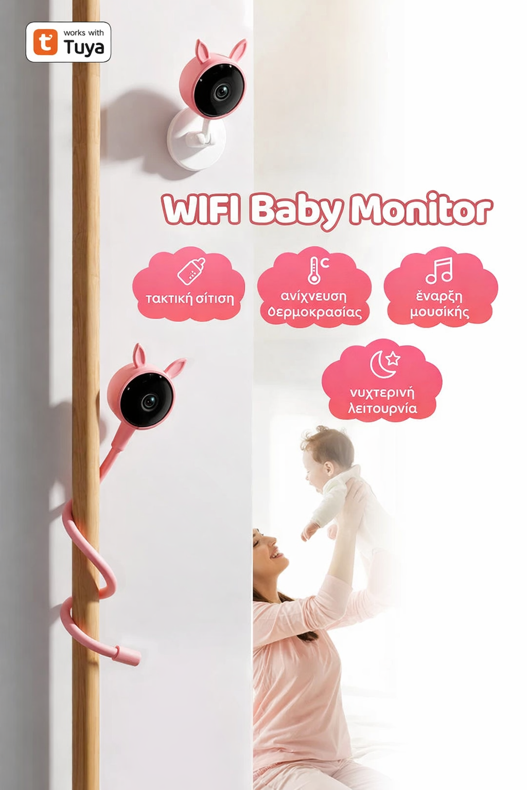 Smart Baby Monitor 1080P WiFi με Νυχτερινή Όραση & Ανίχνευση Κλάματος